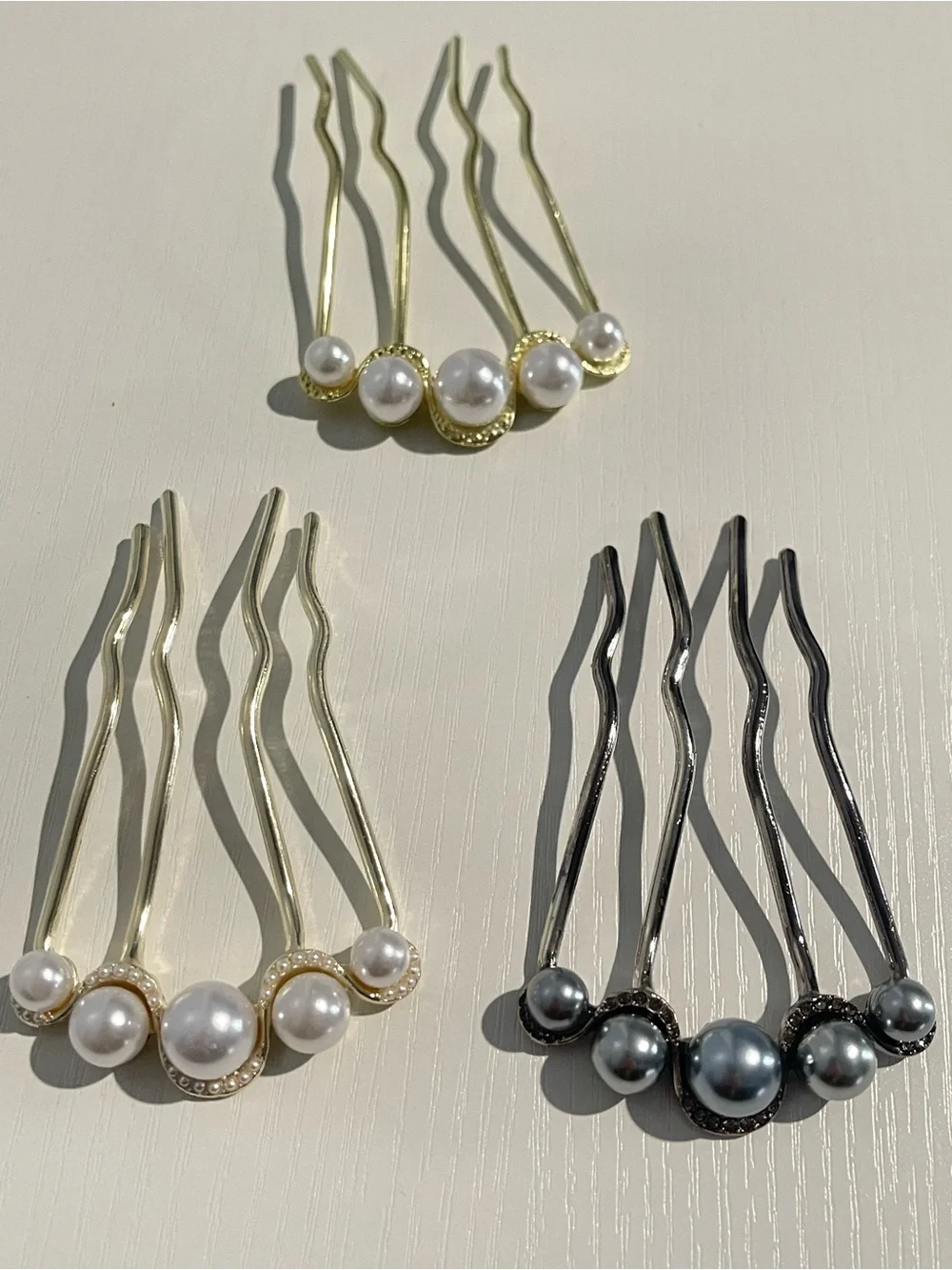 Pearl Cluster Hair Fork - Gold and Silver